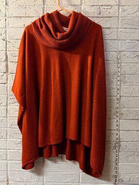 Prophecy S M Rust Orange Cowl Neck Poncho Sweater Cape Oversized Boho